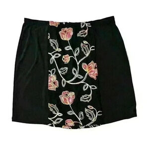 Bleeker & McDougal Womens Petite LG Black Floral Embroidered Stretch Mini Skirt